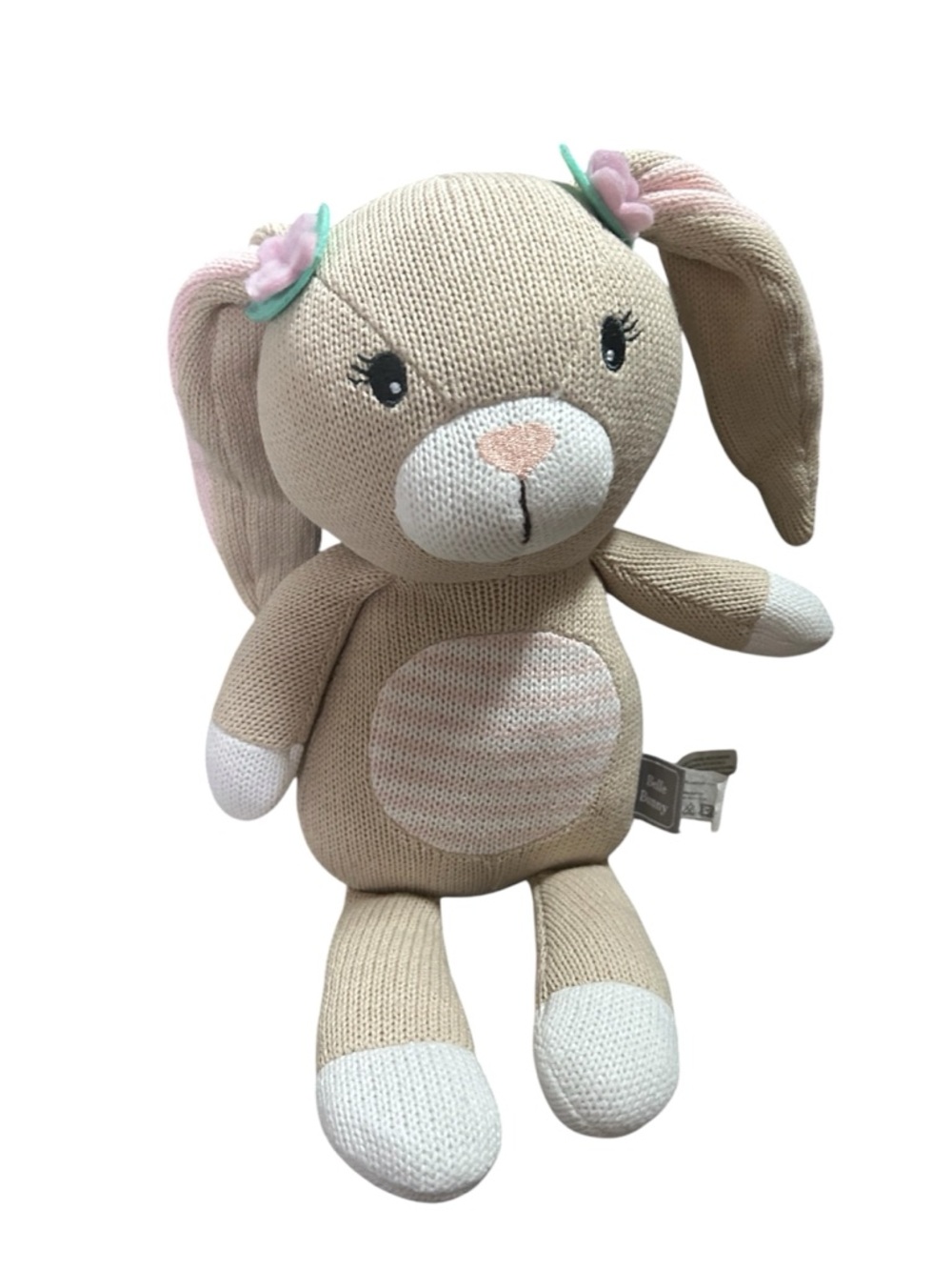 Living Textiles Knit Baby Toy Belle Bunny Whimsical Rattle Stuffed Animal Cotton